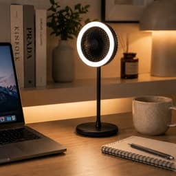 Tafelventilator met LED Licht - Bureauventilator met Verlichting - 3 Snelheden - Statief Ventilator met Flexibele Kop - Fan with LED Light - Mini Fan - Ventilator Staand met Draad - Desk Ventilator - Kleine Airco Verkoeler - Zwart - Silvergear — thumbnail 3
