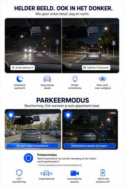 SafeView T2 Dashcam voor Auto | 2K Quad HD | Voor- & Achtercamera | WiFi | 32GB Micro SD-kaart Inclusief | Parkeermodus | Botsingsdetectie | Nachtzicht — thumbnail 3