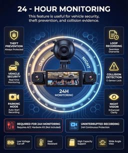 Dashcam voor auto - Zwart - 7 x 14 x 10 cm - 4 Camera's met 360 Graden Bescherming en Nachtzicht — thumbnail 3