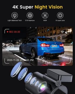 Dashcam voor auto - Zwart - Dual Camera Voor en Achter - 4K Ultra HD met WiFi en Parking Monitor - Voor Auto’s en SUV’s — thumbnail 4
