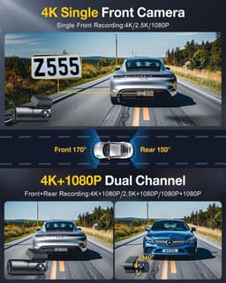 Dashcam voor auto - Donkerzwart - 3 x 5 x 10 cm - 4K Voor- en Achtercamera met GPS en WiFi - Compacte Auto Beveiliging — thumbnail 2
