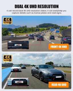 Dashcam voor auto - Zwart - 3,2 inch IPS-touchscreen - 4K Dual Camera met Wifi en G-sensor - Voor Autobeveiliging — thumbnail 2