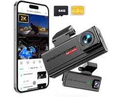 Dashcam voor auto - Zwart - 2K Dual Camera met 4G LTE en GPS - Parkeerbewaking en Live Toegang - Voor Gezinnen en Rijdiensten