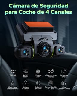 Dashcam voor auto - Zwart - 4 Kanalen - 1080p Full HD Camera Systeem met WiFi en Nachtzicht - Voor Parkeerbewaking en Binnengebruik — thumbnail 2