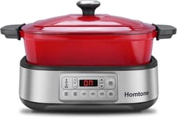 Multicooker - Rood - 5,5 Liter - Afneembare Emaille Pan met Keramische Antiaanbaklaag - Voor Langzaam Koken en Braden — thumbnail 1