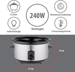 Multicooker - RVS - 3,5 Liter - Slow Cooker met Keramische Binnenpan - Voor 3-4 Personen — thumbnail 2