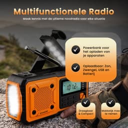 NovaWare® Noodradio Solar Opwindbaar 4400mAh Powerbank – Draagbare Radio FM/AM – Zonne-energie & Handslinger – Zaklamp SOS Alarm – Noodpakket Radio op Batterijen – Outdoor Survival Camping Emergency Radio – Oranje — thumbnail 3