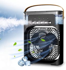 Casalora Portable Aircooler - Airco Zonder Afvoerslang - Tafelventilator -Luchtkoeler 4-in-1 -3 windsnelheden met 600ml Watertank - Zwart — thumbnail 1