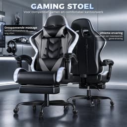 Devoko Game Stoel met ledverlichting-Ergonomische Gamestoel-Gaming chair met voetensteun-Bureaustoel met hoofdsteun en taille massage-Zwart grijs — thumbnail 5