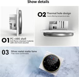 Thermostaat - Touchscreen bediening - WiFi-thermostaat - Slimme thermostaat met LED-display - Handmatig - Programmeerbaar - Inbouw wandontwerp - Zwart — thumbnail 4