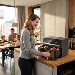 BUVARO Dual Zone Airfryer XXL 11L – 2 x 5,5L – 2950W – 10 Programma’s – DUAL & SYNC Finish – Kijkvensters – Zwart — thumbnail 2