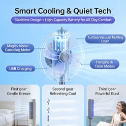 KZQ Draagbare Luchtkoeler Ventilator Stil 3 Snelheden Usb C Opladen Voor Slaapkamer En Kantoor Wit — thumbnail 2