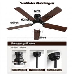 Plafondventilator - Met LED Verlichting en Afstandsbediening – ventilator - Ultra Stille DC Motor, Energiezuinig, 6 Snelheden, Timer & Lichtgeheugen, Laag Profiel Plafondventilator voor Slaapkamer en Woonkamer — thumbnail 5