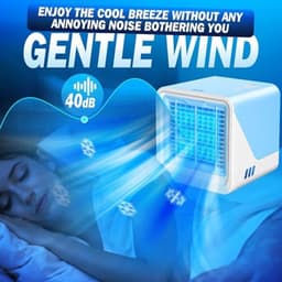 Draagbare luchtkoeler – 3-in-1 draagbare persoonlijke airconditioner – Watertank van 500 ml – 3 ventilatorsnelheden & ledverlichting in 7 kleuren – Ventilator met verdampingskoeling (USB-voeding) – Geschikt voor kamers, bureaus en kantoren – Blauw — thumbnail 2