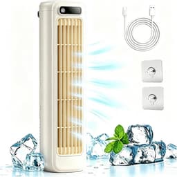 KZQ Draagbare Luchtkoeler Bureauventilator en koelventilator - 3 snelheden met LED touchscreen - USB oplaadbaar - Desktop en wandmontage - Voor kantoor slaapkamer en keuken - Wit — thumbnail 1