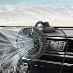 Dubbele Kop Auto Ventilator - Elektrische Ventilator Auto - Auto Koelen - 360 Graden Draaibaar - 140 cm Snoer - Zwart — thumbnail 4