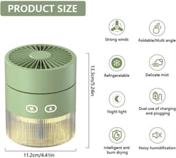 USB-bureauventilator met vernevelingsfunctie, draagbare vernevelingsventilator met 350 ml waterreservoir (groen) — thumbnail 3