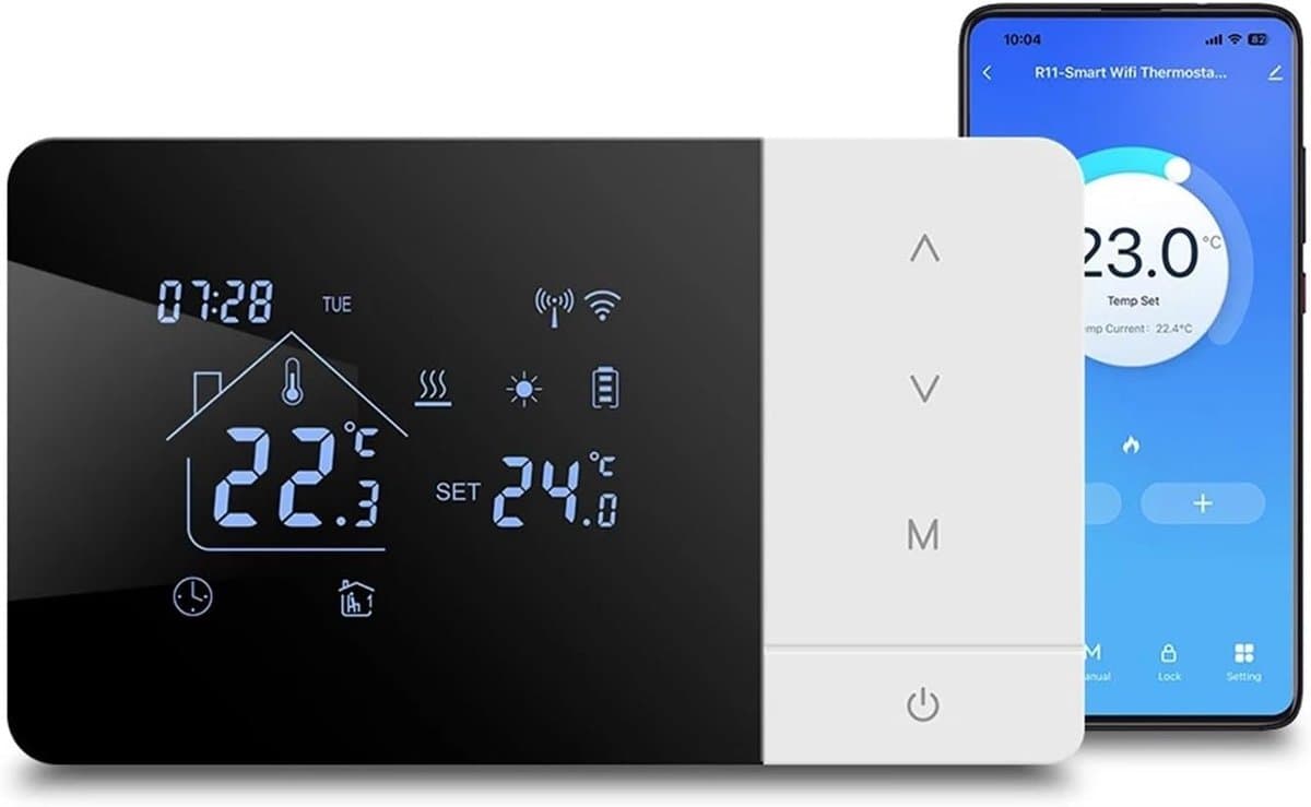 Slimme Thermostaat - WiFi Thermostaat Verwarming - Energie Besparen - Gasboiler Compatibel - 5-60°C - Zwart — afbeelding 1