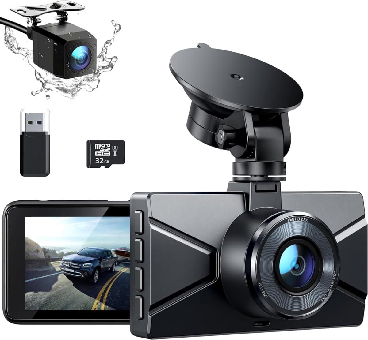 QORA® Dashcam voor Auto Voor en Achter - Dashcam - Zwart - 9cm x 4cm x 6cm — afbeelding 1