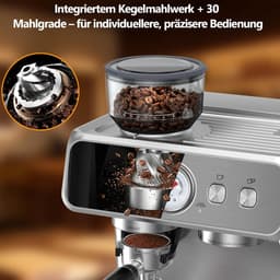 COWSAR Espressomachine met geïntegreerde conische maler - 30 maalstanden - PID-temperatuurregeling - drukmeter - roestvrijstalen espressomachine met kopjeswarmer - voor latte macchiato - cappuccino en espresso — thumbnail 4
