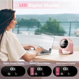 VHV Tafelventilator - Handventilator - Mini Ventilator - Tafelventilator Oplaadbaar - Usb-Bureauventilator Met Led-Display - 5 Instelbare Snelheden - Voor Slaapkamer, Kantoor, Studentenkamer - Roze — thumbnail 3