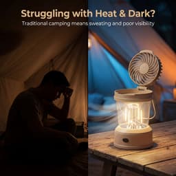 Draagbare LED-kampeerlantaarn met ventilator, 2-in-1 opvouwbaar ontwerp, 18x10 cm, elektrische kampeerlamp met ventilator, oplaadbare buitenlamp, heldere en efficiënte LED-verlichting, voor wandelen, tent, camper en reizen. — thumbnail 2