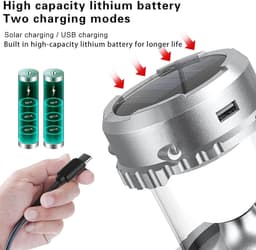 Campinglantaarn met ventilator, opvouwbare zaklamp/lantaarn, USB-oplaadbaar, werkt op zonne-energie en batterijen, campinglamp voor picknick, barbecue, vissen, reizen, oplaadbare noodverlichting (goud) — thumbnail 4