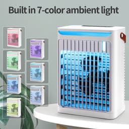 Luchtkoeler - Draagbare airconditioner - Met handvat Persoonlijke Koeler - Watertank van 680 ml - Met 5 ventilatorsnelheden en 2 nevelstanden en 7 kleuren Sfeerverlichting - Met 2/4/6 uur timer - Voor slaapkamer en kantoor - Zwart — thumbnail 2