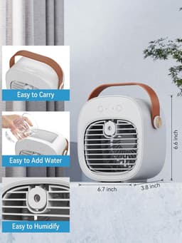 Draagbare airco – Oplaadbare mini-airco – Instelbaar in 3 snelheden – Stille tafelventilator – Persoonlijke luchtkoeler voor thuis, slaapkamer, reizen, kantoor en buitengebruik – Wit — thumbnail 4