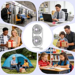VHV - Ventilator - Tafelventilator - Dubbele Ventilator met Luchtcirculatie - Draagbare Desktop Fan met 360° Rotatie - Krachtige Oplaadbare Bureauventilator voor Kantoor en Huis - Wit — thumbnail 5