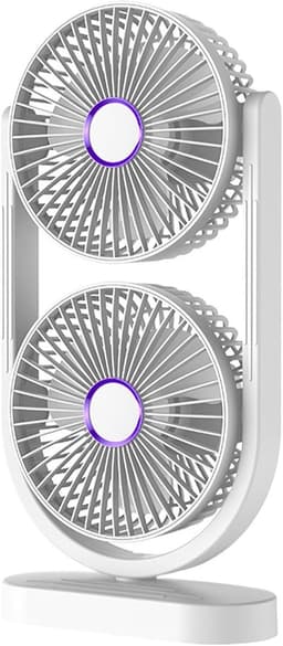 VHV - Ventilator - Tafelventilator - Dubbele Ventilator met Luchtcirculatie - Draagbare Desktop Fan met 360° Rotatie - Krachtige Oplaadbare Bureauventilator voor Kantoor en Huis - Wit — thumbnail 1