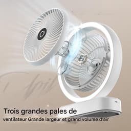 VHV - Ventilator - Tafelventilator - Tafelventilator met Automatische Oscillatie & Nachtlamp - 1800mAh Oplaadbare Ventilator met 270° Zwenkfunctie - Stille Air Circulator voor Bureau en Slaapkamer - Wit — thumbnail 5