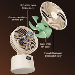 VHV - Ventilator - Tafelventilator - Bureauventilator - 199 Snelheden Draagbare Fan met Digitaal Display - Stille Tafelventilator met 90° Kanteling - Oplaadbare Ventilator voor Kantoor en Kamperen - Beige — thumbnail 5
