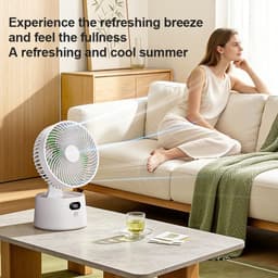 VHV - Ventilator - Tafelventilator - Bureauventilator - 199 Snelheden Draagbare Fan met Digitaal Display - Stille Tafelventilator met 90° Kanteling - Oplaadbare Ventilator voor Kantoor en Kamperen - Beige — thumbnail 3