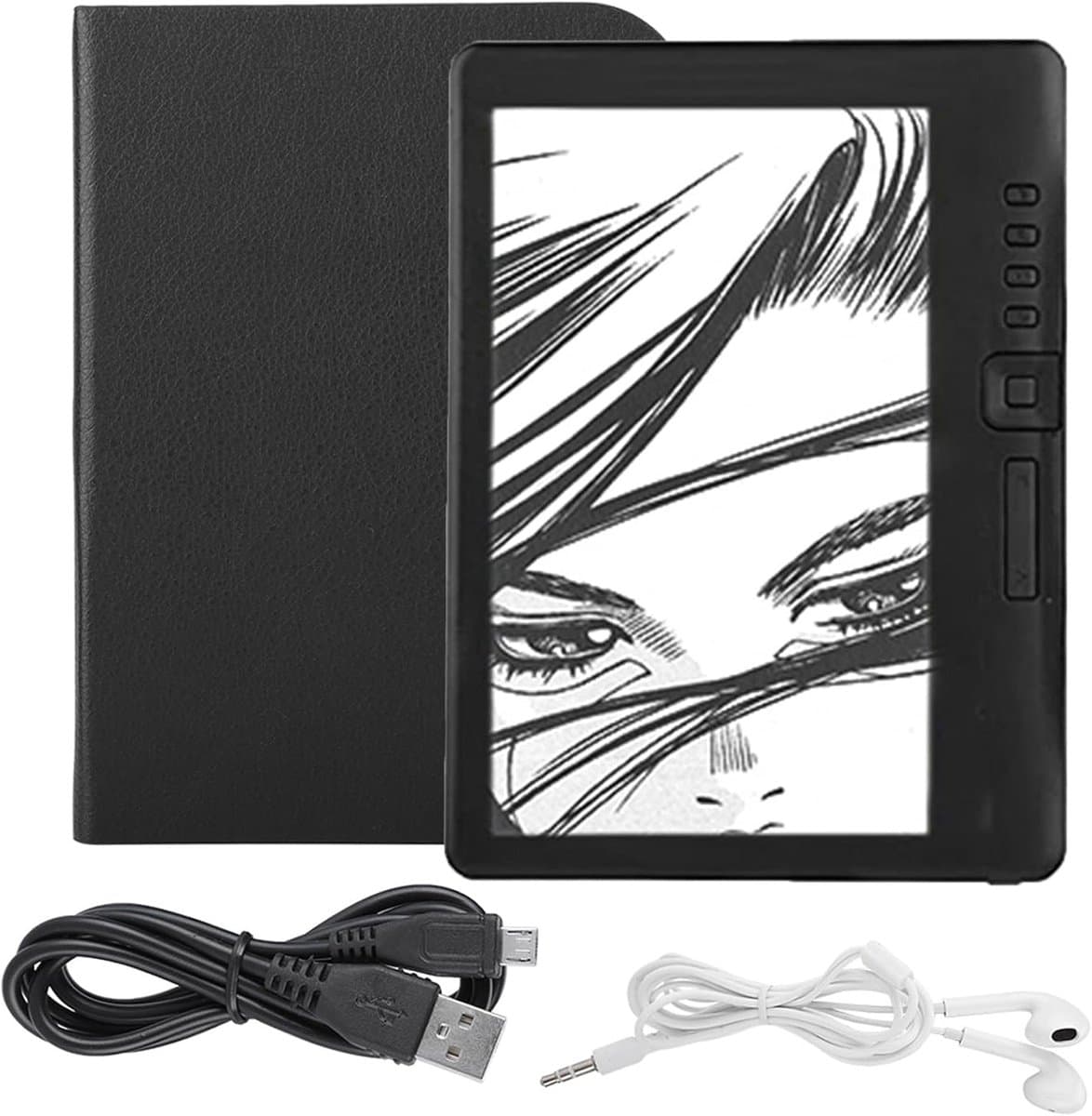 KZQ E-Reader - 7 Inch - 16gb - E Ink Scherm - Ondersteunt Epub Pdf Txt Fb2 En Pdb - Met Muziek En Video Speler - Incl Hoes Screenprotector En Oortjes - Luisterboeken - Zwart — afbeelding 1
