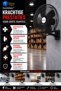Industriële Muurventilator 45cm - 75W - Automatische Oscillatie - Ruimtebesparend - Hortistar — thumbnail 2