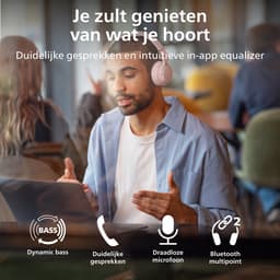 PHILIPS TAH4000 draadloze on-ear hoofdtelefoon, 70 uur afspeeltijd, Dynamic Bass, 32 mm drivers, Bluetooth 6.0 Multipoint, snelkoppelen, vervangbare kussentjes & batterij, licht & opvouwbaar – roze — thumbnail 4