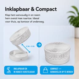 Tafelventilator met Telefoonhouder - USB-C Oplaadbaar - 3 Standen - Opvouwbaar en Draadloos - Staande Mini Ventilator - Fan - Verkoeling - WK Voetbal Kijken Accessoire - Kleine Aircooler - Mobiele Airco - 16,5 x 16,5 x 8 cm - Wit - Silvergear — thumbnail 2