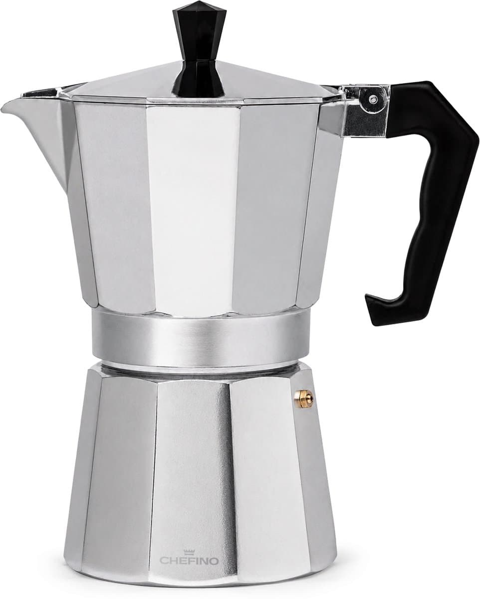 Chefino Percolator 6 Kops – Moka Pot 270 ml – Espressopot voor Italiaans Koffiezetten – Aluminium Mokkapot – Espressomaker voor Gasfornuis en Elektrische Kookplaat — afbeelding 1