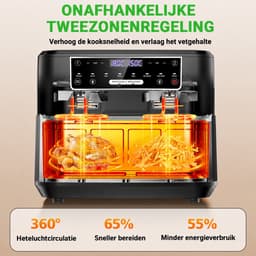 12L XXL Airfryer met Dubbele Mand – 2600W Heteluchtfriteuse met LED Touchscreen, Kijkvenster, Binnenverlichting en 8 Programma’s – Zwart — thumbnail 5
