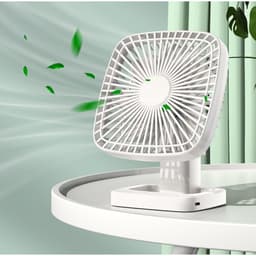 Draagbare bureauventilator, USB-oplaadbaar, 4 snelheden, met timerfunctie en batterij-indicator, ideaal voor thuis, kantoor en op reis — thumbnail 2