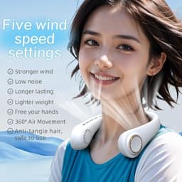 Nekventilator Wit – Draagbare Bladloze Ventilator met 5 Snelheden en LED Display – Handsfree Hals Ventilator voor Zomer en Outdoor — thumbnail 3