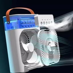 Draagbare USB-miniairco-ventilator voor op het bureau met vernevelaar, aromadiffuser, luchtbevochtiger, timer, automatische uitschakeling, draaifunctie, 7-kleuren-led en stille werking – Voor thuisgebruik - blauw — thumbnail 4