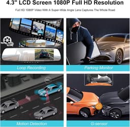 Dash Cam Spiegel - Waterdicht - 1080P Full HD Dual Lens - G-sensor en Parkeermodus - Voor Auto's — thumbnail 3
