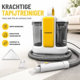 Tapijtreiniger / Vloerreiniger / Vlekkenreiniger – Met spray-functie, 2 borstelkoppen & 4m snoer – Voor tapijt, bekleding, auto & trappen – Incl. flexibele slang – Krachtige vlekverwijderaar — thumbnail 1