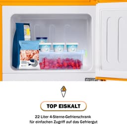 Koelkast 60 liter geel retro dubbeldeks koel vrieskast voor keuken en woonkamer thuisgebruik — thumbnail 4