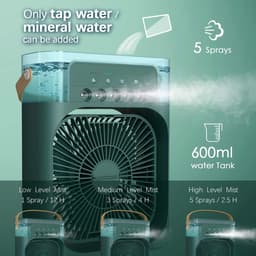 LISM-Persoonlijke luchtkoeler, draagbare airconditioningventilator, mini-verdampingskoeler (7-kleurige ledverlichting), 3 ventilatorsnelheden en 3 sproeistanden, Geschikt voor op je bureau, nachtkastje of salontafel. — thumbnail 2