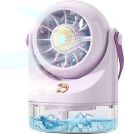 LISM-Superstille mini-USB-ventilator Geschikt voor op het bureau, draagbare mini-airconditioner met batterij, Geschikt voor kamperen, reizen en kantoor; kleine ventilator op batterijen Geschikt voor verkoeling met nevel. — thumbnail 1