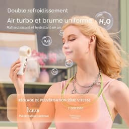 LISM-Draagbare USB-nevelventilator, mini-handventilator met batterij (inclusief nevelaar), oplaadbare ventilator met drie snelheden, cosmetisch reisaccessoire Geschikt voor op kantoor - wit — thumbnail 2