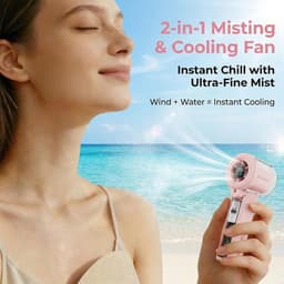 LISM-Mini handventilator met vernevelingsfunctie, 3000mAh oplaadbare draagbare ventilator, ondersteunt 100 snelheidsinstellingen, slimme timer, perfect Geschikt voor zomerse strandconcerten, ideaal cadeau Geschikt voor vrouwen (roze). — thumbnail 2